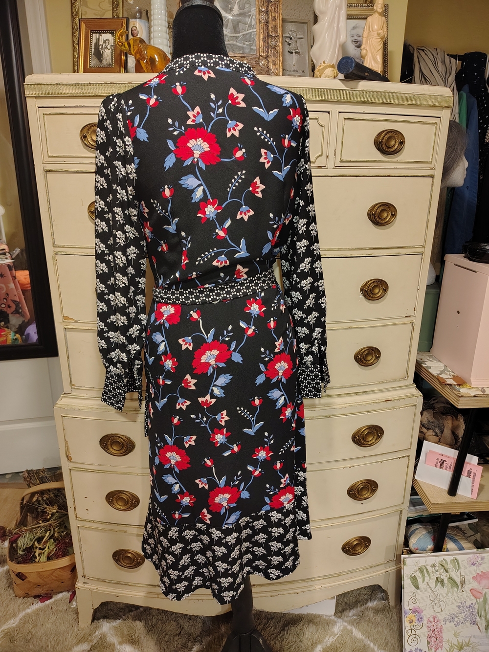 Talbots Black Midi Dress with Red & Blue Floral Print - Picture 13 of 16